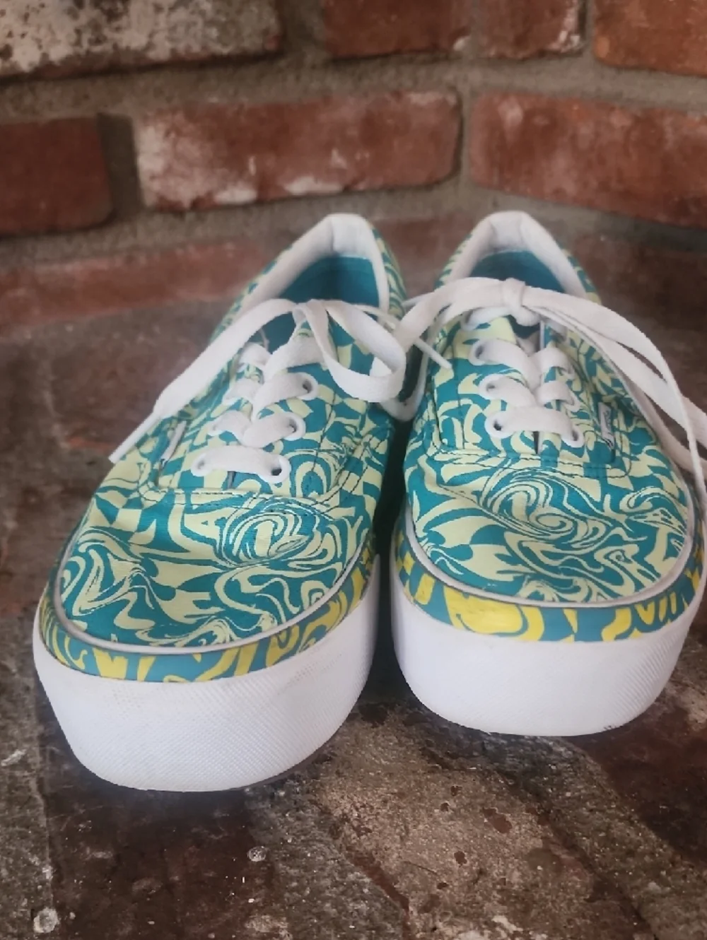 Vans Platform Teal Floral Pattern Sneakers Women Low Top Lace Up Skate Shoes Y2K